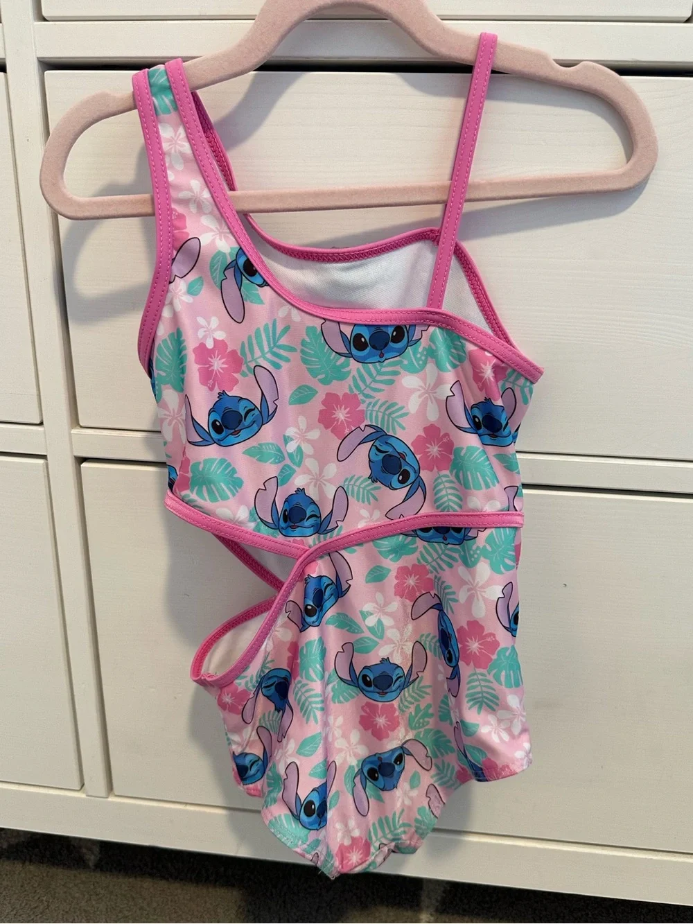 Disney Pink & Blue Stitch Print One-Piece Swimsuit for Kids
